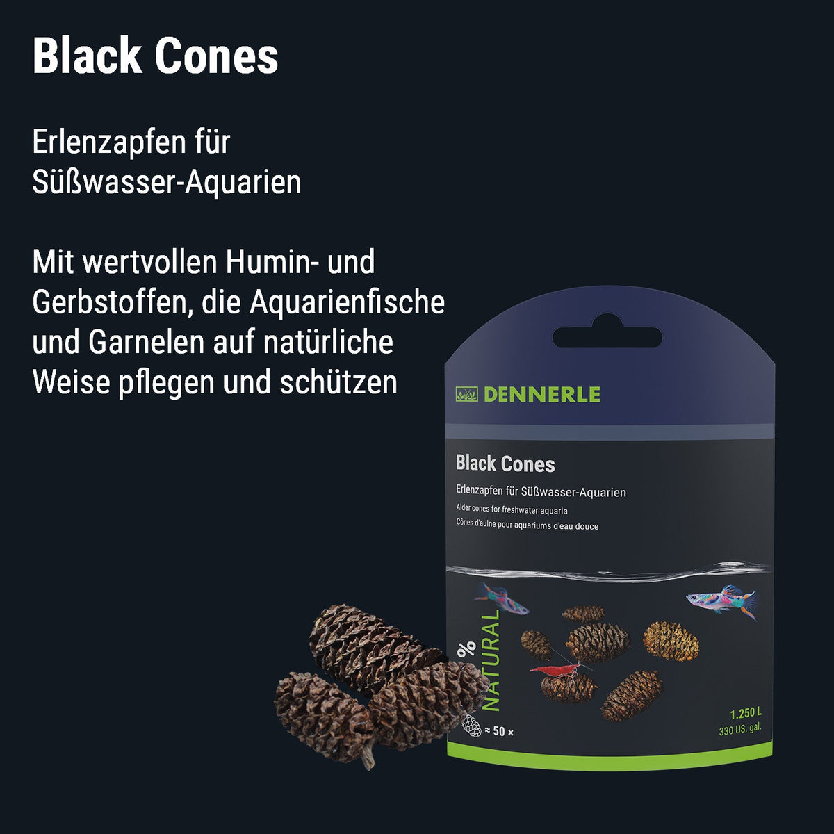 Dennerle Black Cones – Erlenzapfen fuer Aquarien – Herstellerbild 3